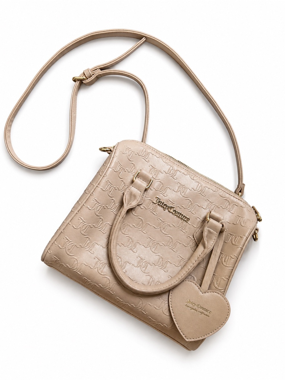 Juicy Couture Beige Embossed Monogram Satchel Crossbody Bag NWOT